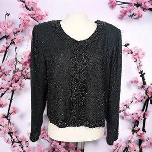 Stenay Heavily Beaded Silk Jacket M Blazer Cardigan Black Formal Evening Vintage